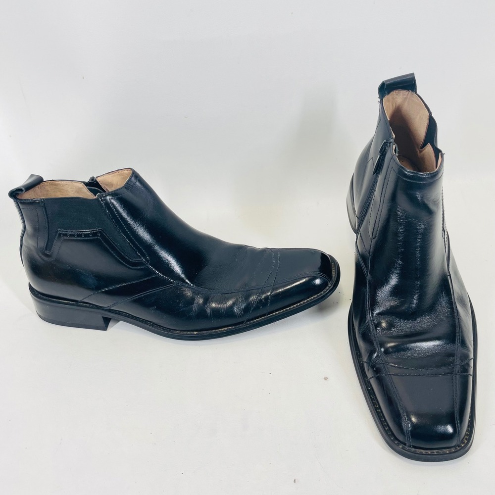 Stacy Adams Mens Black Leather Square Toe Side Zip Ankle Boots 24695-001 9.5M